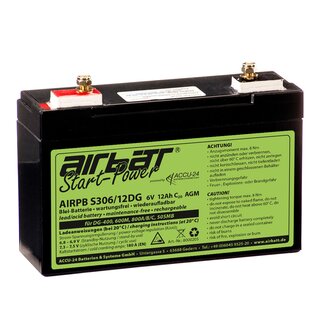 AIRBATT Startpower AIRPB S306/DG 6V 12Ah AGM-Starterbatterie für DG-400, DG-505MB, DG-600M & DG-800A/B/C