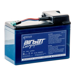 AIRBATT Energiepower LiFePO4 12,8V 10Ah Versorgungsbatterie Polabdeckung mit 10A-Sicherungsautomat und 25cm MPX-Anschluss (Kupplung) mittig