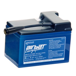 AIRBATT Energiepower LiFePO4 AIR-LFP 12-15 12,8V 15Ah Versorgungsbatterie Polabdeckung mit 10A-Sicherungsautomat und Bosch-Anschluss (Kupplung) mittig