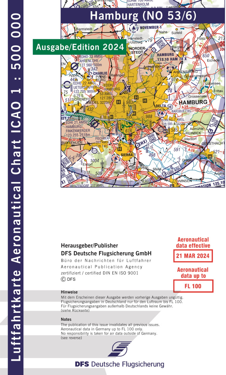  ICAO-Karte, Blatt Hamburg (Ausgabe 2024), Motorflug 1:500.000 