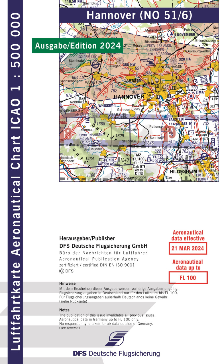  ICAO-Karte, Blatt Hannover (Ausgabe 2024), Motorflug 1:500.000 