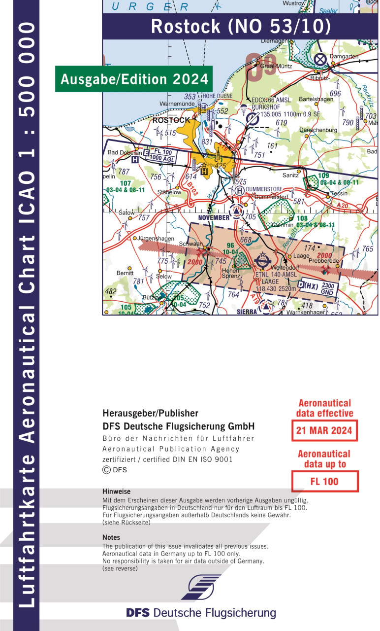  ICAO-Karte, Blatt Rostock (Ausgabe 2024), Motorflug 1:500.000 